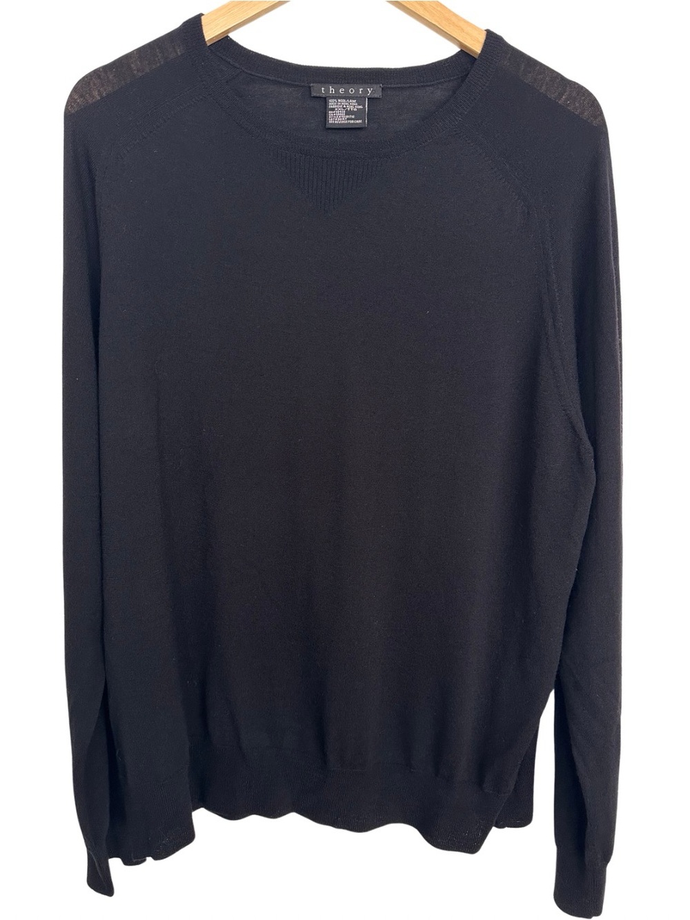 Vtg Theory Black Wool Crewneck Sweater SZ XXL Lightweight Luxury Minimalist EUC